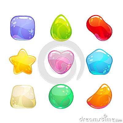 Funny cartoon colorful jelly candies set. Vector Illustration