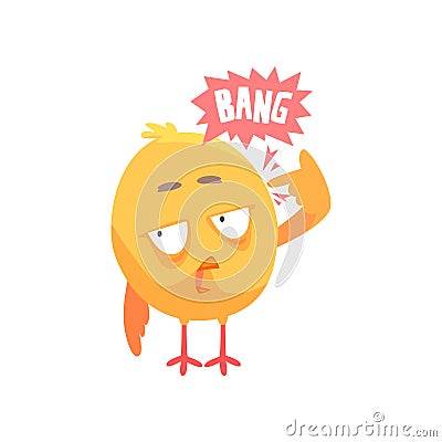 Funny cartoon comic chicken with phrase Bang, showing shot gesture vector Illustration Vector Illustration