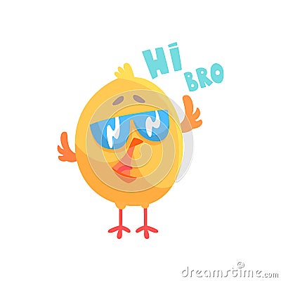 Funny cartoon comic chicken with phrase Hi bro vector Illustration Vector Illustration