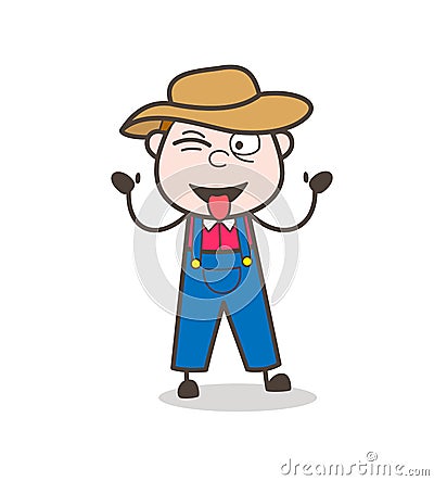 Funny Cartoon Cowboy Teasing with Stuck-Out Tongue Vector Stock Photo