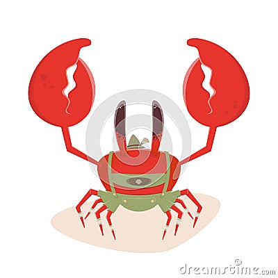 Funny cartoon crab in bavarian lederhosen Vector Illustration