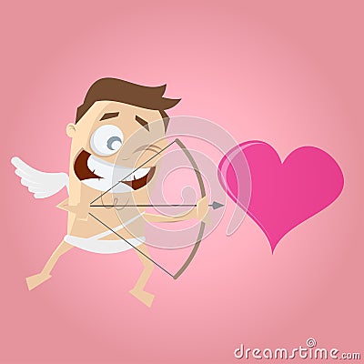 Funny cartoon cupid aiming on a heart Vector Illustration
