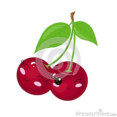 Funny cartoon cute ripe cherry. Funny face vector Vector Illustration