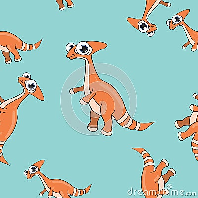 Funny cartoon dinosaur seamless pattern Vector Illustration