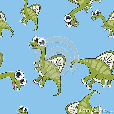Funny cartoon dinosaur seamless pattern Vector Illustration