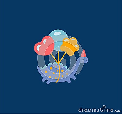 Funny cartoon dinosaurs with balloons illustration icon. Vector illustration Vector Illustration