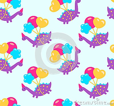 Funny cartoon dinosaurs with balloons illustration icon. Vector illustration Vector Illustration