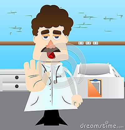 Doctor showing deny or refuse hand gesture. Vector Illustration