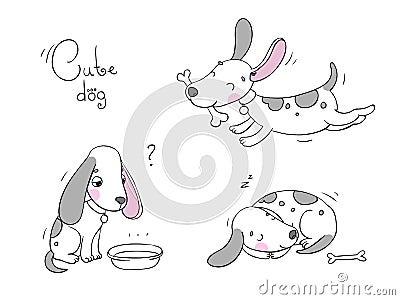 Funny cartoon dogs with a bone Vector Illustration
