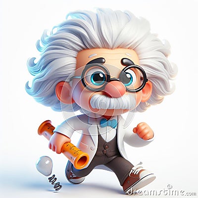 Funny cartoon of Einstein, the famous physicist with shaggy hair. AI generated Stock Photo