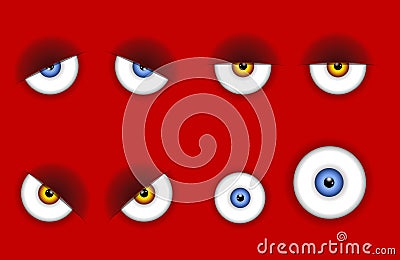 Funny cartoon eyes expressions Vector Illustration