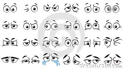 Funny cartoon eyes. Human eye, angry and happy facial eyes expressions vector illustration set Vector Illustration