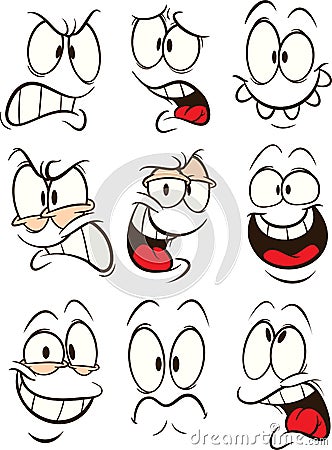 Funny cartoon faces with different expressions Vector Illustration