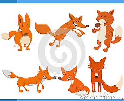 funny cartoon foxes wild animal characters set Vector Illustration
