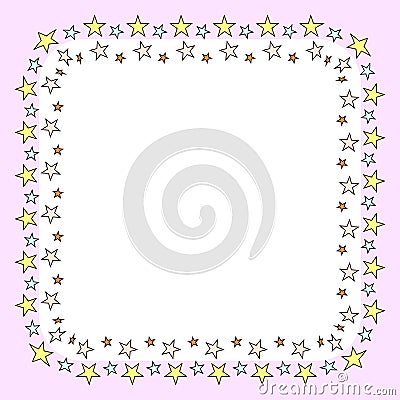 Funny cartoon frame for event stars, birthday party, baby shower, wedding invitation mock up. background design. Vector Illustration