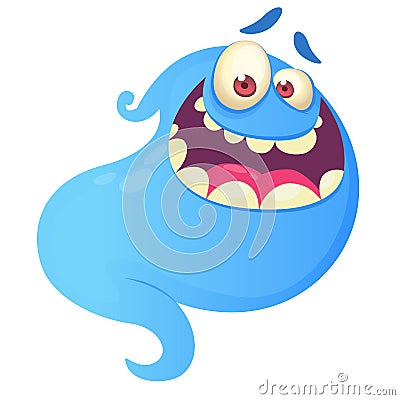 Funny cartoon ghost laughing. Vector blue ghost illustration Vector Illustration