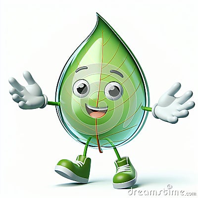 Funny cartoon of a green leaf. Tree world Day. AI generated Stock Photo