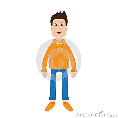 Funny cartoon guy Cute boy character. Casual dress style Surprise emotion. Isolated White background. Flat design Vector Illustration