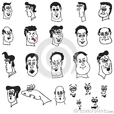 Funny Cartoon Heads and Faces Vector Illustration