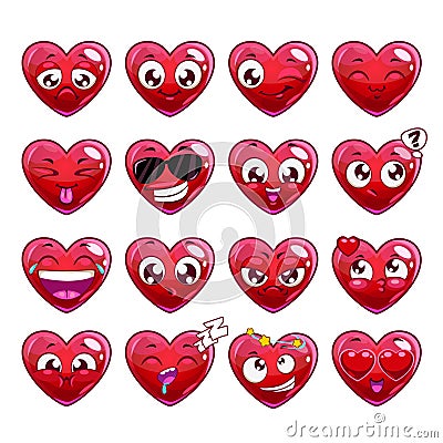 Funny cartoon heart character emotions set Stock Photo