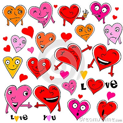 Funny cartoon hearts. Vector Illustration