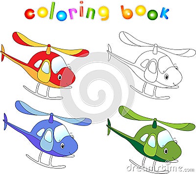 Funny cartoon helicopter. Coloring book for children Vector Illustration