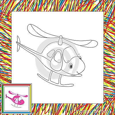 Funny cartoon helicopter. Coloring book for children Vector Illustration