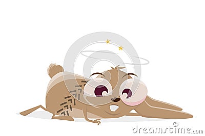 Funny cartoon illustration of a crazy rabbit run over by a car Vector Illustration