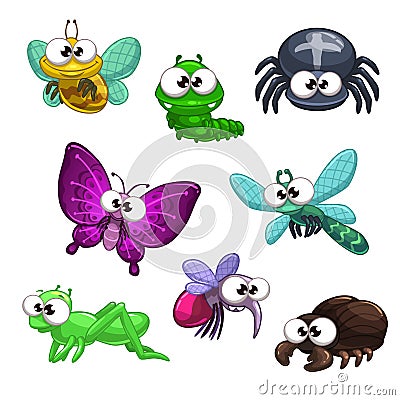 Funny cartoon insects set Stock Photo