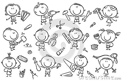 Kids with Tools Vector Illustration