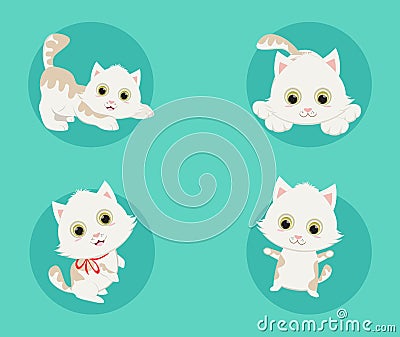 Funny cartoon kitten in various poses Vector Illustration