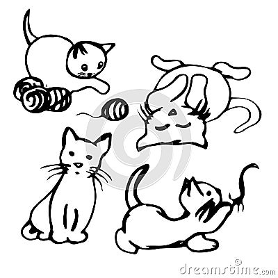 Funny cartoon kittens (set) Vector Illustration