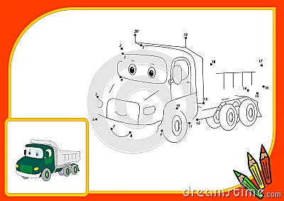 Funny cartoon lorry. Connect dots and get image. Educational gam Vector Illustration