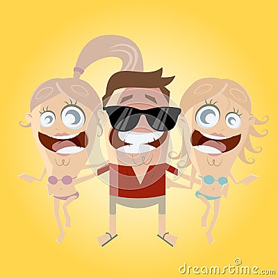 Funny cartoon macho with girls Vector Illustration