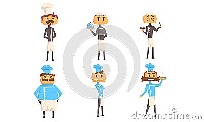 Funny Cartoon Male Chefs Characters Set, Cheerful Professional Cooks in Uniform Vector Illustration Vector Illustration