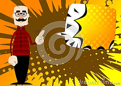 Man dressed for winter saying no with his finger. Vector Illustration