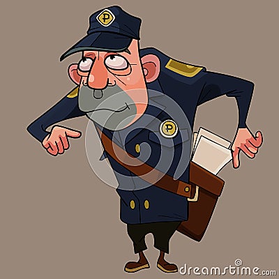 Cartoon man in postman clothes with bag with letters Vector Illustration