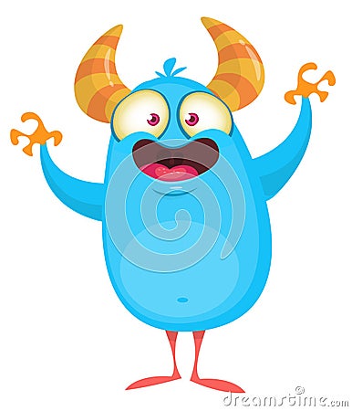 Funny cartoon monster character. Illustration of cute and happy alien Vector Illustration