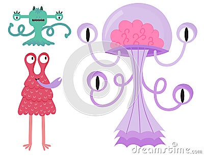 Funny cartoon monster cute alien character creature happy illustration devil colorful animal vector. Vector Illustration