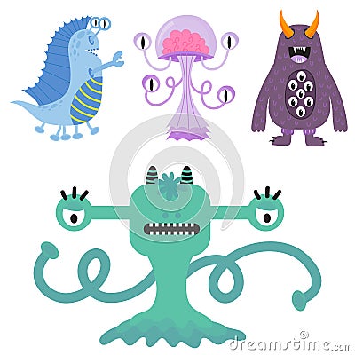 Funny cartoon monster cute alien character creature happy illustration devil colorful animal vector. Vector Illustration