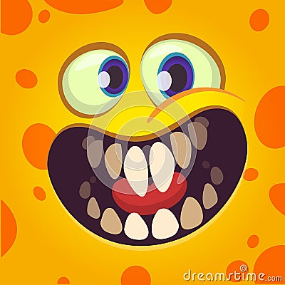 Funny cartoon monster face avatar with a big smile full of teeth Vector Illustration