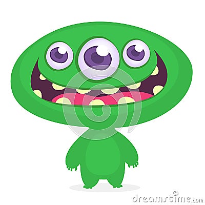 Funny cartoon monster. Vector green monster illustration. Halloween design. Vector Illustration