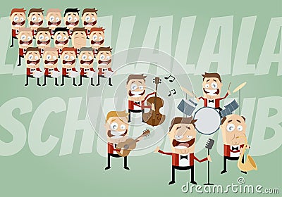 Funny cartoon music band and choir Vector Illustration