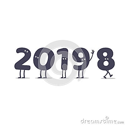 Funny cartoon 2019 New Year illustration isolated on white background Vector Illustration