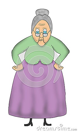 Funny Cartoon Old Grandma, Granny Illustration Cartoon Illustration