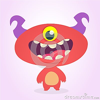 Funny cartoon one- eyed alien. Vector illustration of alien red monster charater. Vector Illustration