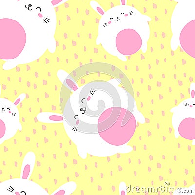 Funny cartoon pattern with hare. Happy Easter. Template for design, print. Vector background in doodle style. Cute Vector Illustration