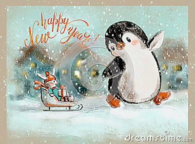 Funny cartoon penguin Cartoon Illustration