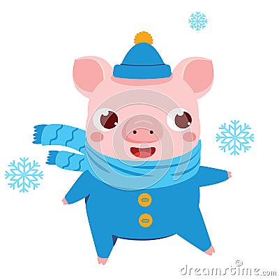 Funny Cartoon pig, symbol of 2019 chinse new year. vector illustration for calendars and cards Vector Illustration