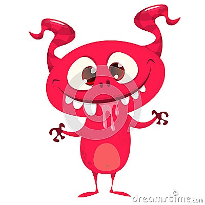 Funny cartoon pink monster with big eyes and mouth full of saliva. Vector Halloween illustration Vector Illustration